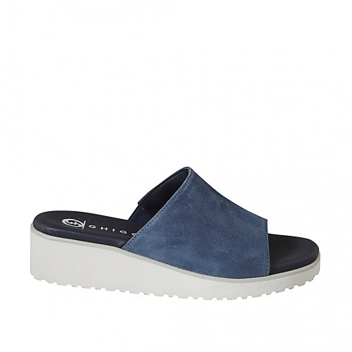 Pantoletten Damenschuhe 43 in Wildleder Blaugrau GHIGO