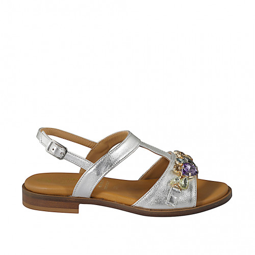 Sandals Woman 33 in Leather Silver GHIGO