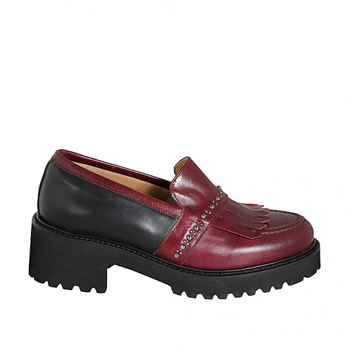 Mokassins Damenschuhe 33 in Leder Bordeaux GHIGO