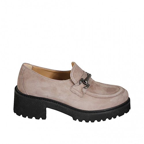 Loafers Woman 33 in Suede Taupe GHIGO