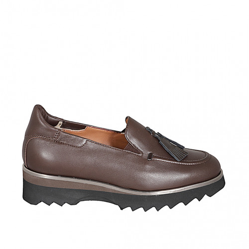 Loafers Woman 33 in Leather Brown GHIGO