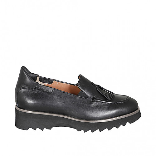 Loafers Woman 32 in Leather Black GHIGO