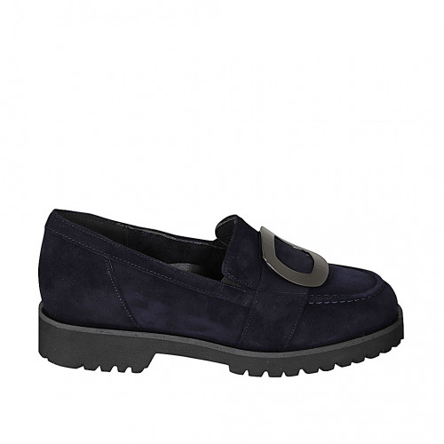 Loafers Woman 32 in Suede Blue GHIGO